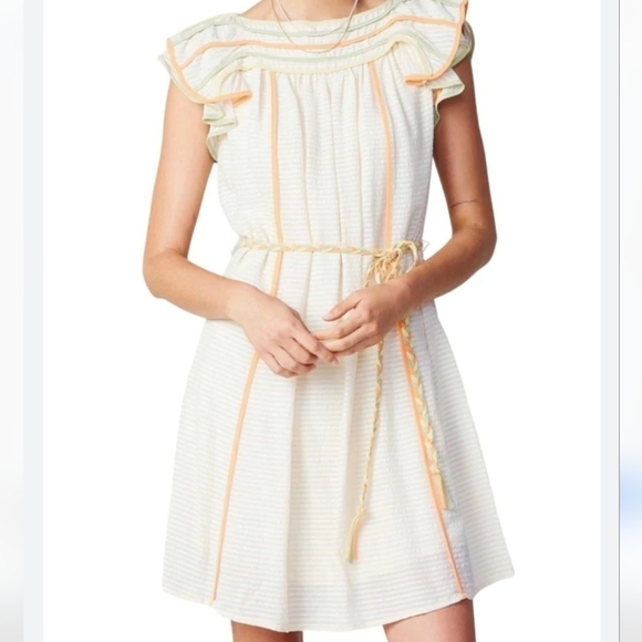 Anthropologie Current Air Women Boatneck flutter Ruffle Sleeve Dress sz M - Picture 1 of 9